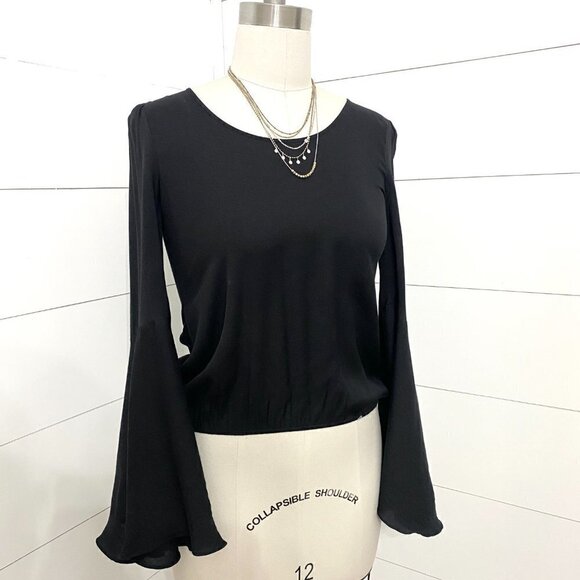 Bebe Black Bell Sleeve Top, Size Small - Picture 4 of 9